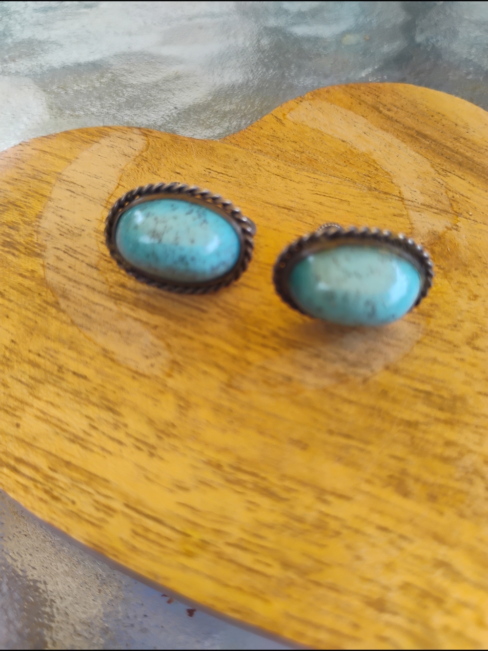 Turquoise Stone Oval Stud Earrings - Unbranded